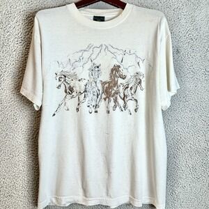 Robert Allen Horses Graphic 90s T Shirt Sz L Equestrian Made In USA Thin Stitch